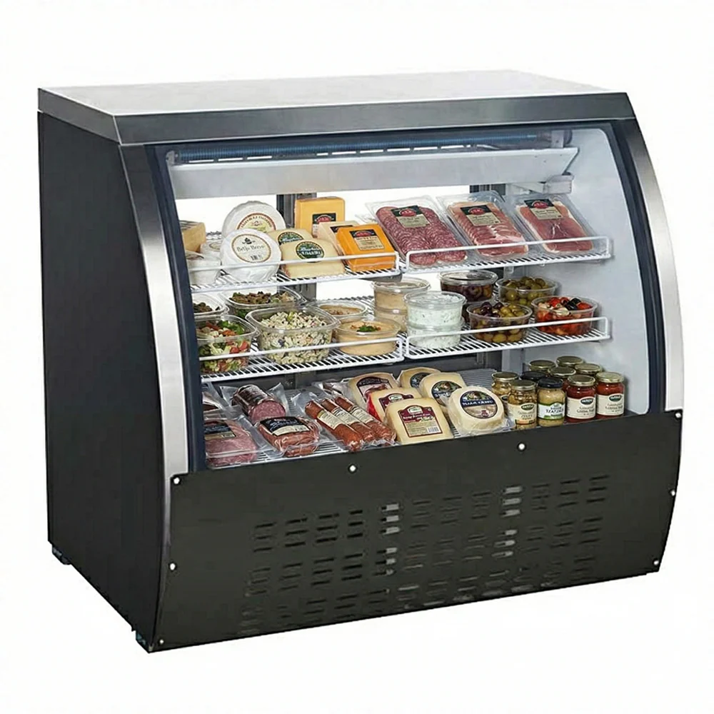 47" Omcan Refrigerated Floor Showcase with Black Coated Steel Exterior 50077