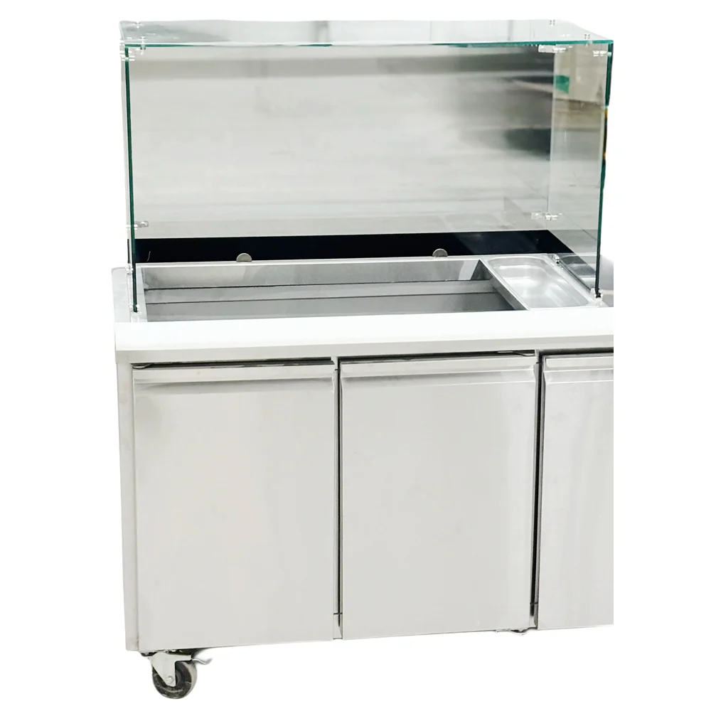 71'' CHEF Refrigerated Salad/Sandwich Prep Table with Rectangle Sneeze Guard GN-3100SALSQ - Image 4