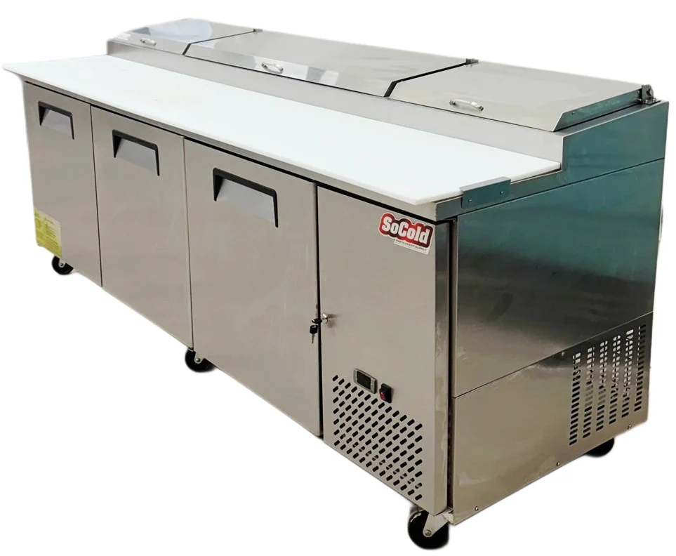 92" CHEF Three Solid Door Pizza Prep Table Used FOR02315 - Image 3