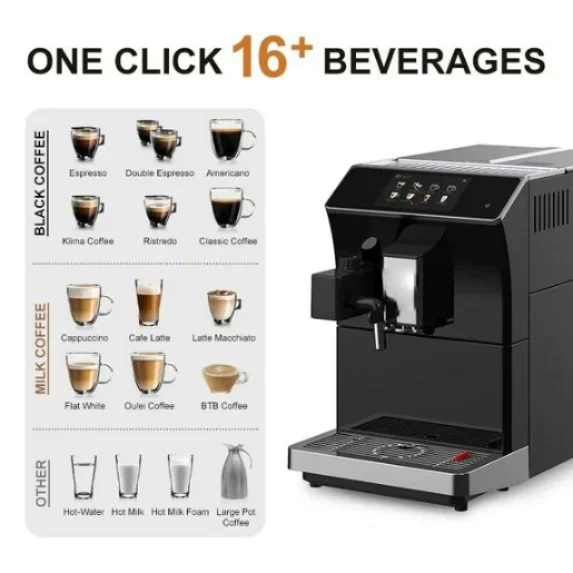 Automatic Espresso Coffee Machine with Smart Touch Screen for Brewing 16 Coffee Drinks BTB-203 - Image 4