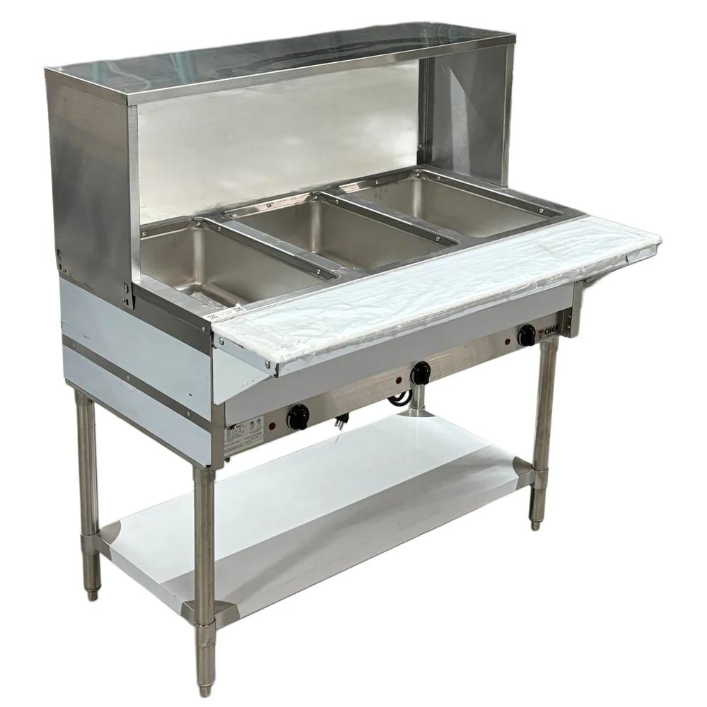 CHEF Electric Three Pan Steam Table with Sneeze Guard HN-3-240-S - Image 2