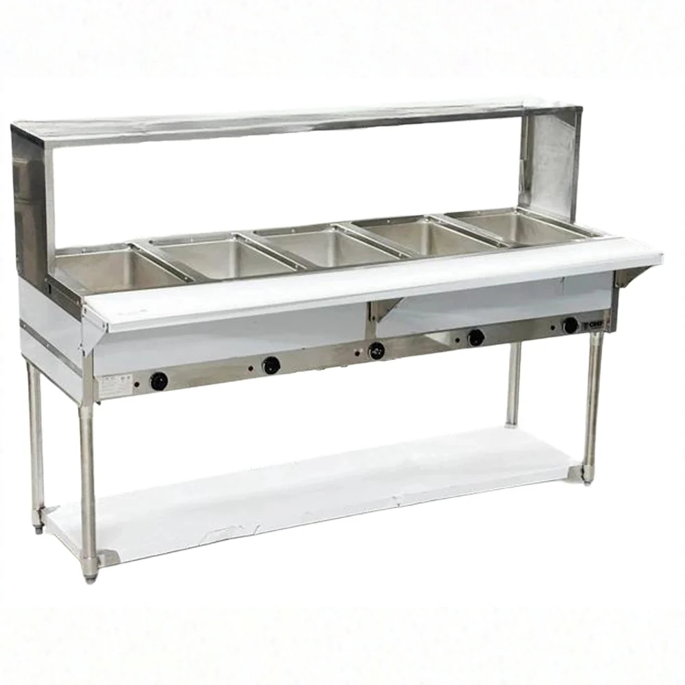 CHEF Electric Five Pan Steam Table with Sneeze Guard Used FOR02373 - Image 3