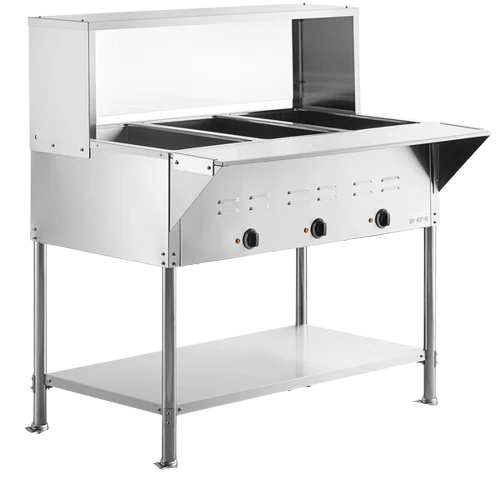 CHEF Natural Gas Three Pan Steam Table with Sneeze Guard HN-3-NAT