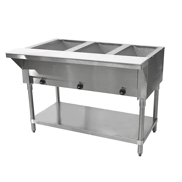 CHEF Natural Gas Three Pan Steam Table with Sneeze Guard HN-3-NAT - Image 2