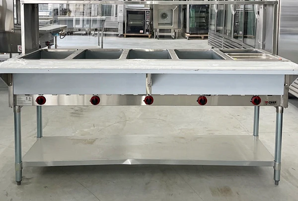 CHEF Natural Gas Four Pan Steam Table with Sneeze Guard HN-4-NAT - Image 4