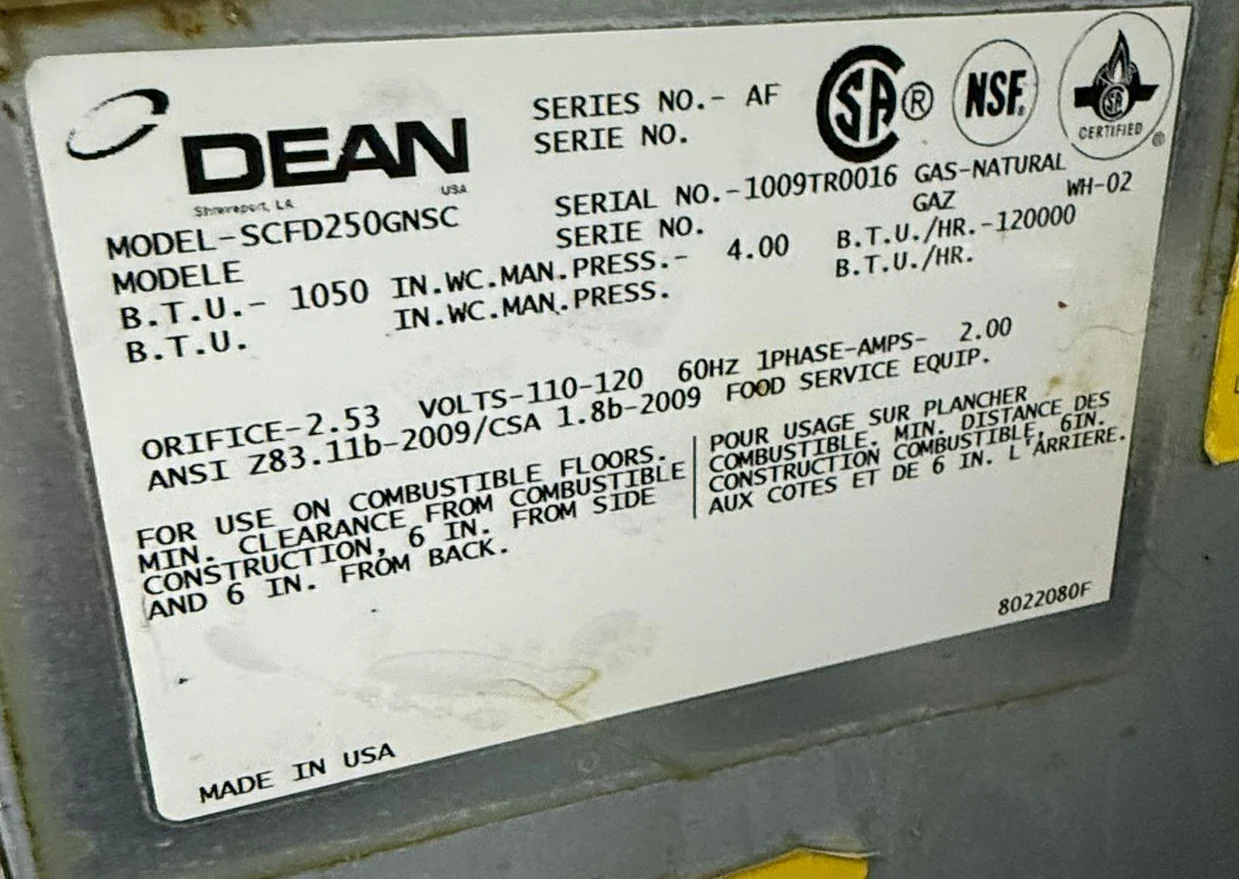 Dean 120,000 BTU 2 Tank Natural Gas Fryer Used FOR02294 - Image 6