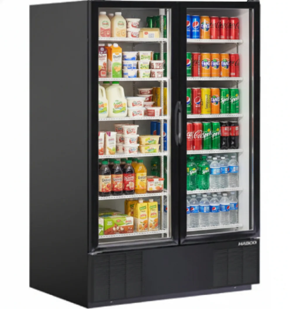 Habco ESM49HCTD 54" 10-Shelf Double Swing Glass Door Refrigerated Merchandiser