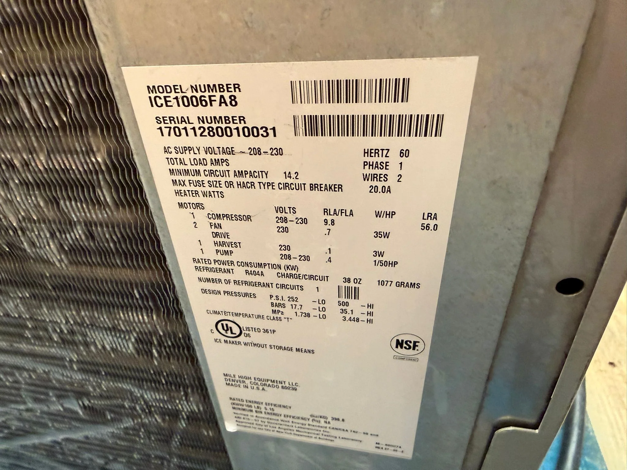 Ice O Matic Ice Machine 997lbs Production / 24 Hrs Used FOR02310 - Image 4