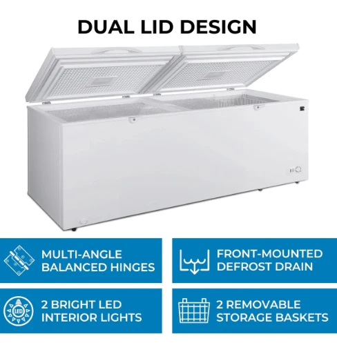 79'' 21 Cu Ft Dual Door Convertible Chest Freezer or Fridge with Wheels KKCF21-W - Image 2