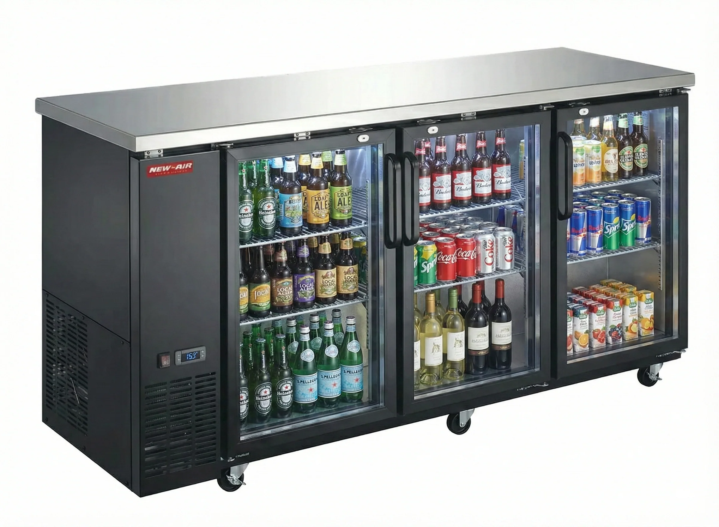 New Air - 72" Black Glass Door Back Bar Cooler - NBB-72-SG-N