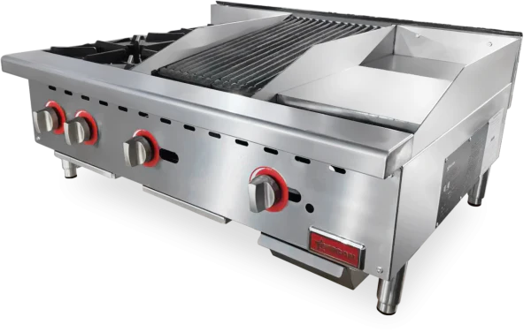 Omcan 36″ Gas Combination Hot Plate, Charbroiler and Griddle Combo 48086 - Image 2