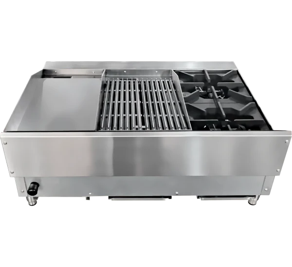 Omcan 36″ Gas Combination Hot Plate, Charbroiler and Griddle Combo 48086 - Image 3