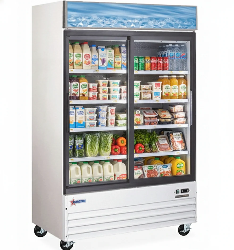 Omcan 53'' 2 Door Swing Glass Door Refrigerator, 45 Cu.Ft 52032