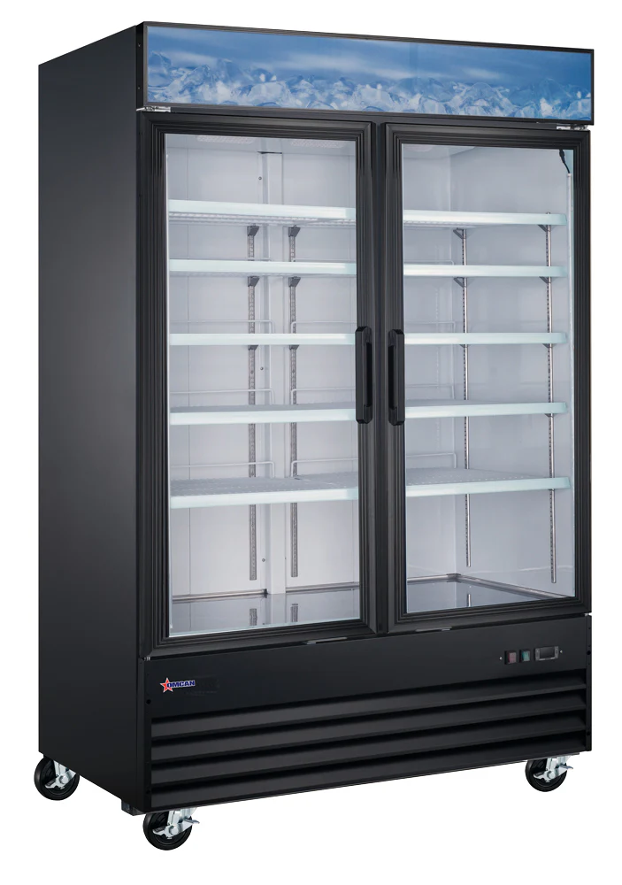 Omcan 53'' 2 Door Swing Glass Door Refrigerator, 45 Cu.Ft Black 53032 - Image 2