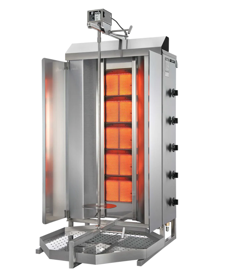 Potis MU GD5 120 kg Natural Gas Vertical Broiler / Shawarma Machine with 5 Burners | Trento – 47,500 BTU 49162