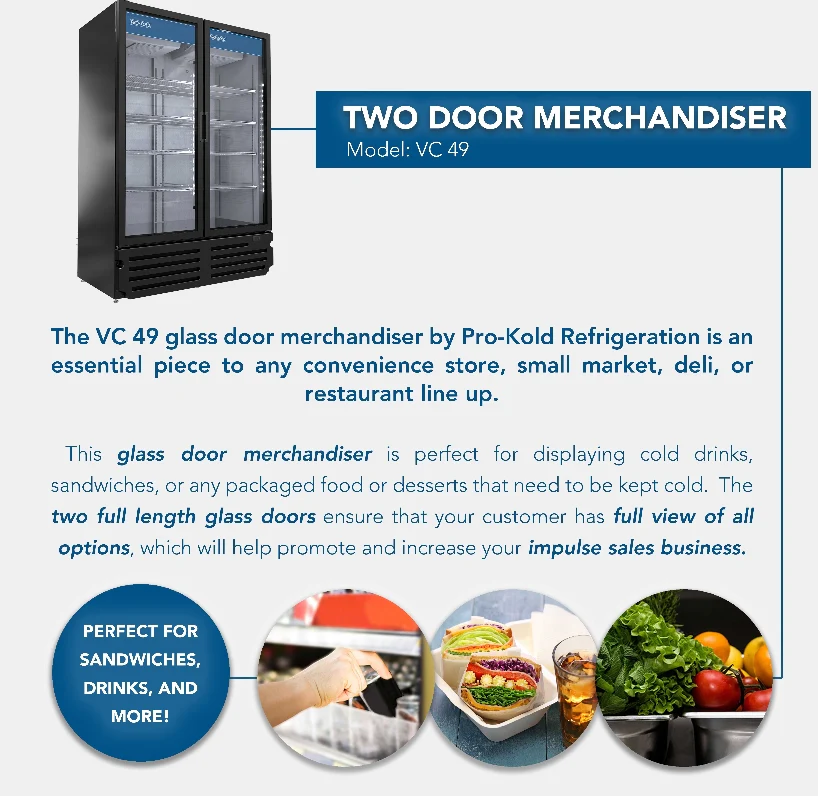 55'' Pro-Kold Double Glass Door Merchandise Cooler 41.6 Cu.Ft., VC-49 - Image 4