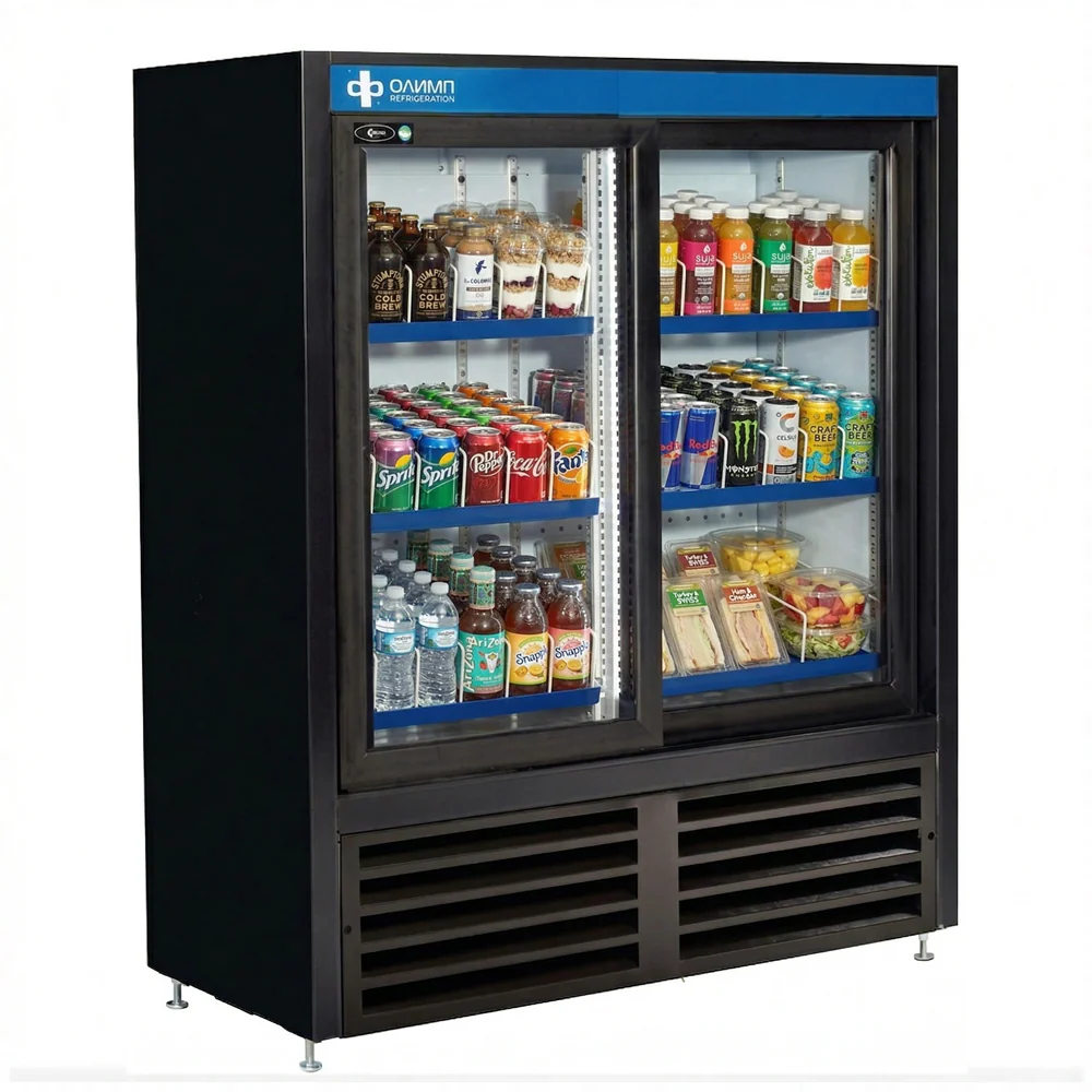QBD 48" Double Glass Slide Door Cooler Pass Thru 15.29 cu.ft. CD4148CPT-HC