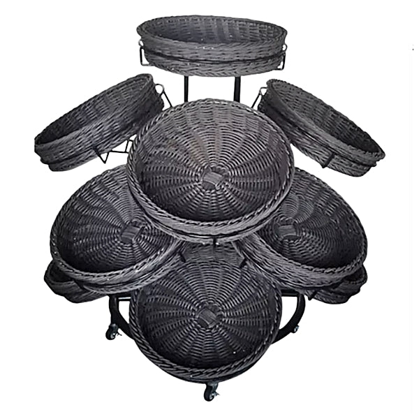 Round Plastic Rattan Basket with Display Shelf HBR-3057 - Image 2
