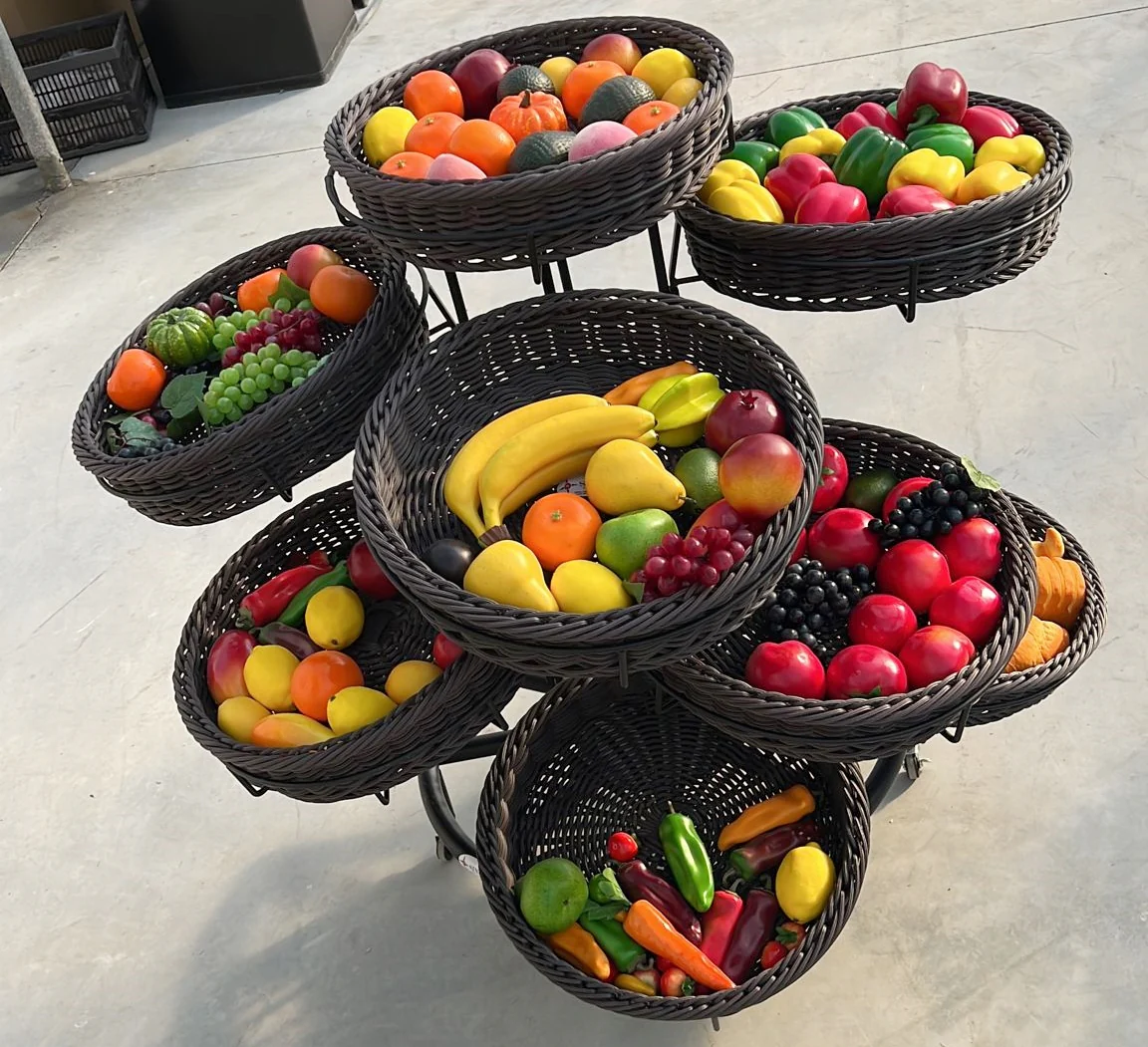Round Plastic Rattan Basket with Display Shelf HBR-3057 - Image 4