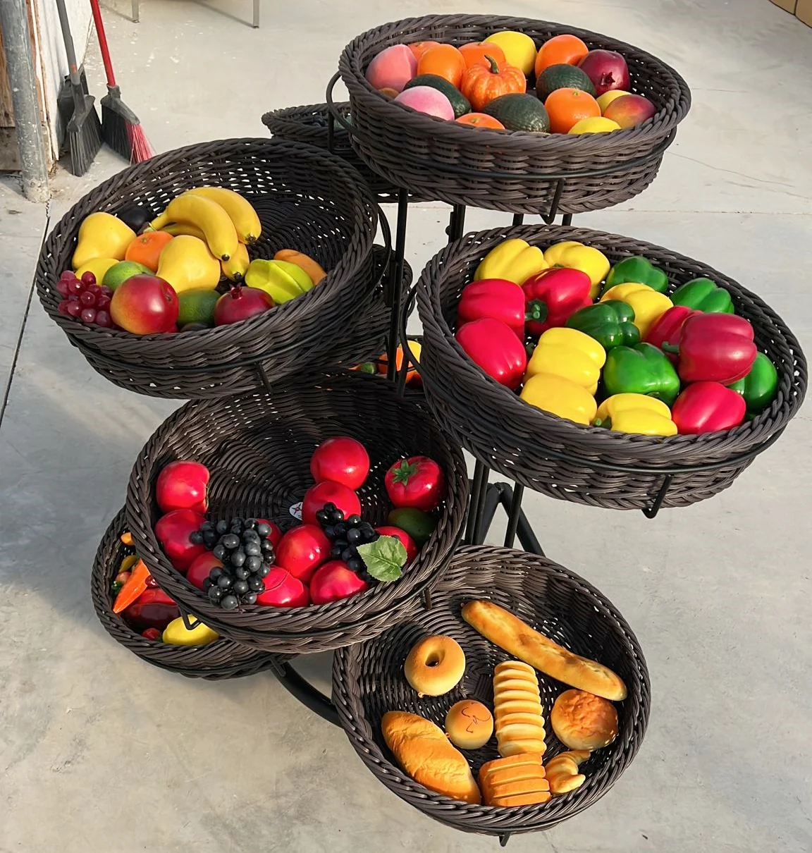Round Plastic Rattan Basket with Display Shelf HBR-3057 - Image 5