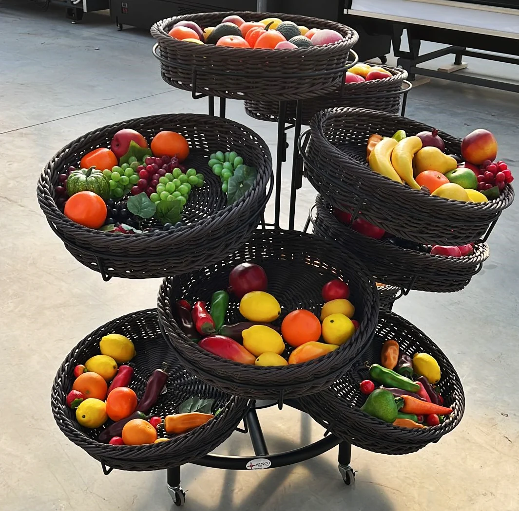 Round Plastic Rattan Basket with Display Shelf HBR-3057 - Image 6